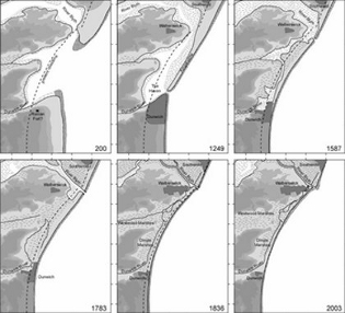 Figure 1: Coastal evolution at Dunwich Pye & Blott (2006)