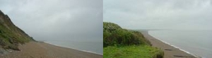Figure 2: Dunwich cliffs and beach looking north towards Southwold. Recent attempts at erosion protection can be seen on the beach.